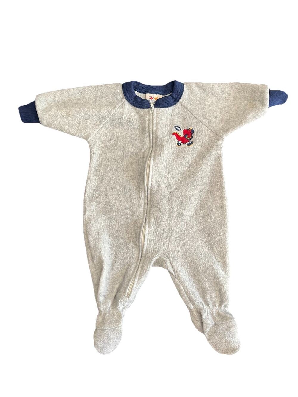 Vntg Carter’s 0-6 Month Baby Footed Fleece Sleeper Dinosaur Football Embroidered